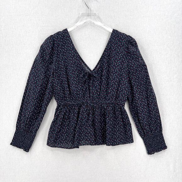MADEWELL Tie-Back Peplum Top Womens Small Navy Blue Campden Daisies Floral Print - Picture 4 of 13
